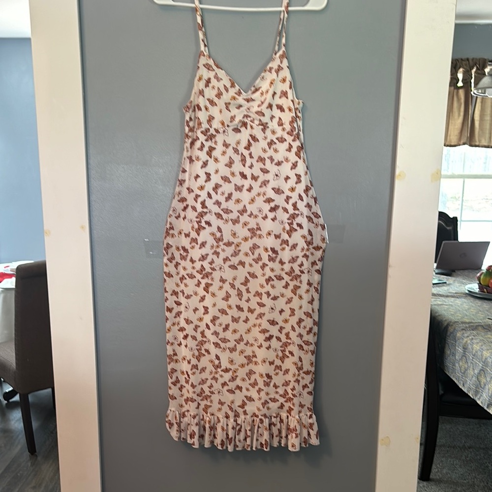 Ultra Flirt Butterfly Print Mini Dress - Cream and Brown